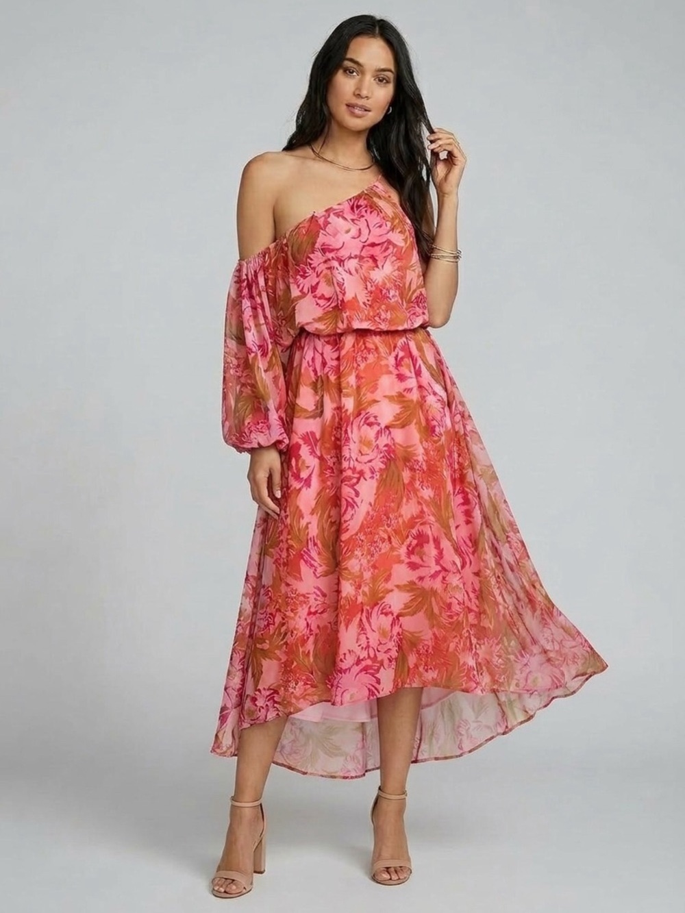 Show Me Your MuMu Garden Floral One Shoulder Midi Dress